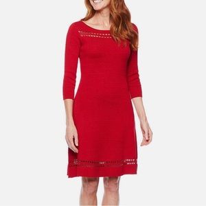 Liz Claiborne Cherry Red Fit & Flare Knit Dress With Neck And Hem Details Size S
